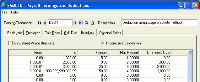 Image of the Payroll Earnings and Deductions screen